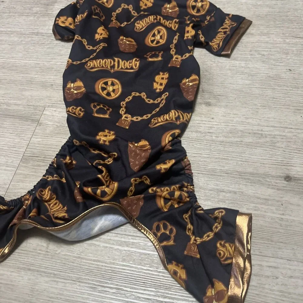 Snoop Doggie Doggs Dog Pet PJ Jammies Black Gold‎ Off The Chain Sz XL Long Beach